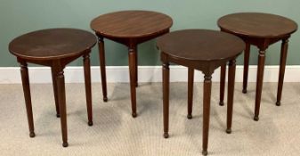 REPRODUCTION MAHOGANY CIRCULAR TOPPED OCCASIONAL TABLES (4), all similar, 74cms H, 69cms diameter
