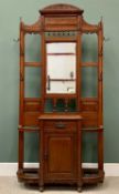 CIRCA 1910 MAHOGANY HALL STAND with central bevelled glass mirror over lower draw and cupboard