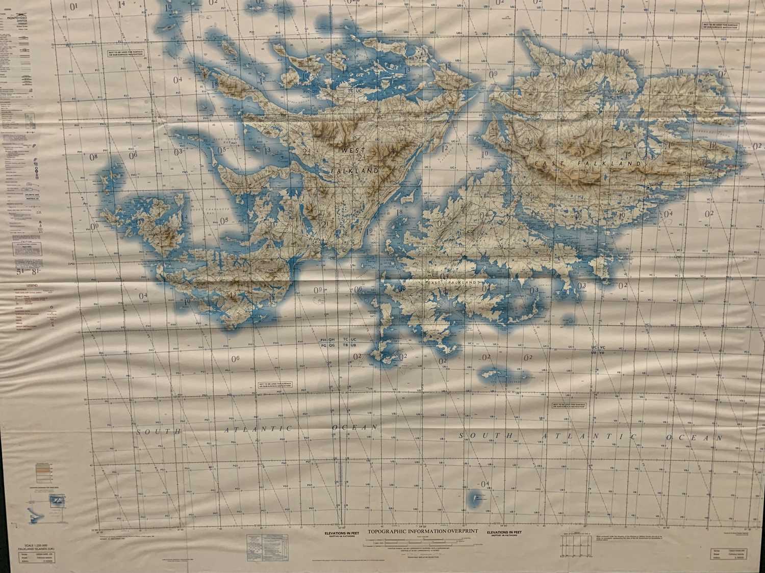 VINTAGE FRAMED LARGE SCALE MAP of the Falkland Islands, 121 x 144cms