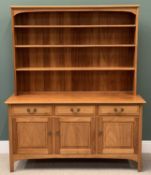 MODERN LIGHT OAK DRESSER, quality example having a three shelf rack over a base of three drawers and