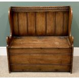 VINTAGE OAK & PINE BOX SEAT SETTLE, 92cms H, 91cms W, 40cms D