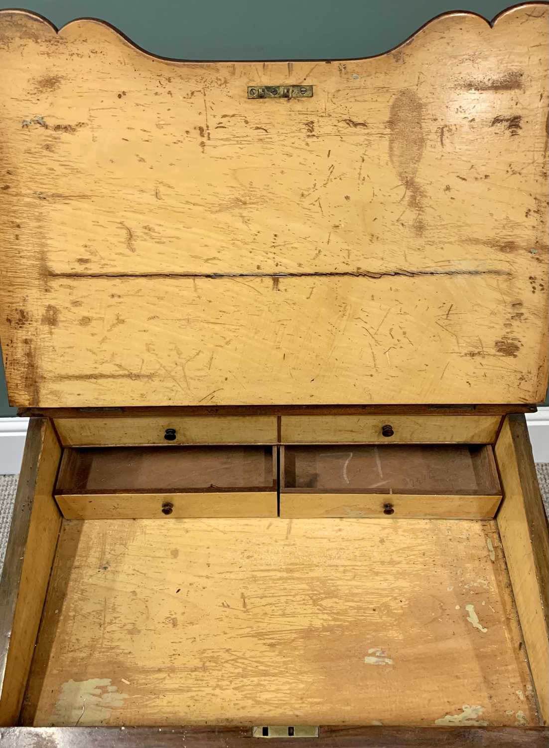 VICTORIAN BURR WALNUT DAVENPORT with raised stationery box top, sloped tooled leatherette surface, - Image 6 of 6