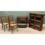 FURNITURE ASSORTMENT (5) to include three cane seated chairs, a single drawer hall table, 73cms H,