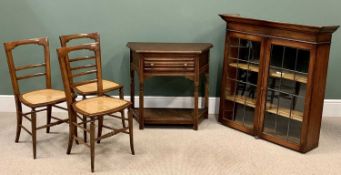 FURNITURE ASSORTMENT (5) to include three cane seated chairs, a single drawer hall table, 73cms H,
