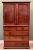 VICTORIAN MAHOGANY PRESS CUPBOARD, the upper section with three shelves and three sliders above a