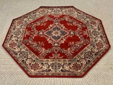 EASTERN WOOLLEN RUG - "Super Keshan", octagonal, red ground with multi floral pattern border and