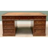 VICTORIAN MAHOGANY PARTNERS DESK twin pedestal having opposing sets of three opening drawers to