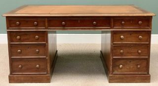 VICTORIAN MAHOGANY PARTNERS DESK twin pedestal having opposing sets of three opening drawers to