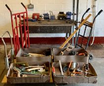 TOOLS & BENCH to include Record Power DML/24 wood lathe, vintage grinding wheel, sash clamps,