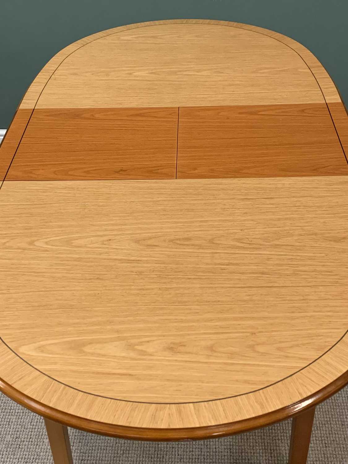 MODERN LIGHT WOOD EXTENDING DINING TABLE, 74cms H, 95cms W, 183cms D and a SET OF SIX SLATTED - Image 5 of 6