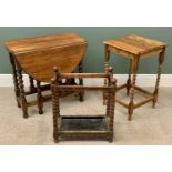 BARLEY TWIST ASSORTMENT to include oak gate leg table, 72cms H, 107cms W, 77cms D, side table, 73cms