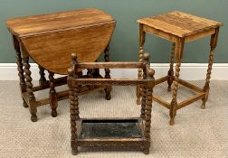 BARLEY TWIST ASSORTMENT to include oak gate leg table, 72cms H, 107cms W, 77cms D, side table, 73cms
