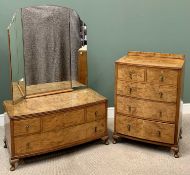 EDWARDIAN WALNUT BEDROOM FURNITURE comprising compact chest of two short over three long drawers,