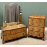 EDWARDIAN WALNUT BEDROOM FURNITURE comprising compact chest of two short over three long drawers,