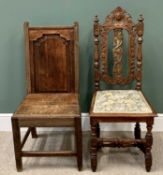 ANTIQUE OAK CHAIRS (2) - a farmhouse example and a carved hall chair