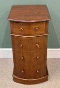 VICTORIAN MAHOGANY BOW FRONTED NARROW CUPBOARD, single top drawer and lower door having turned