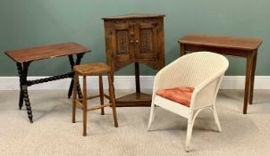 VINTAGE FURNITURE ASSORTMENT (5) to include an oak carved front hutch cupboard, 100cms H, 66cms W,