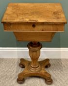 VICTORIAN SATIN WALNUT SEWING/WORK TABLE, lidded rectangular top with fitted interior, turned and