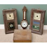 FURNISHING PARCEL (4) - two American wall clocks, 79cms H, 43cms W, 21cms D, carved banjo barometer,