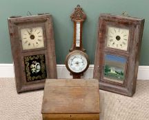 FURNISHING PARCEL (4) - two American wall clocks, 79cms H, 43cms W, 21cms D, carved banjo barometer,