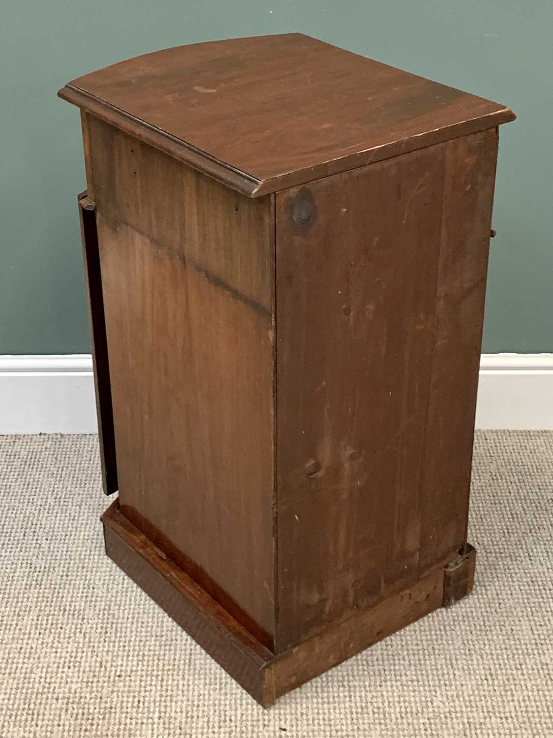 VICTORIAN MAHOGANY BOW FRONTED NARROW CUPBOARD, single top drawer and lower door having turned - Image 3 of 3