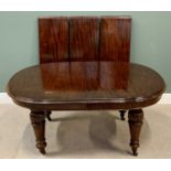 VICTORIAN MAHOGANY WIND-OUT DINING TABLE, a fine example with three extra leaves (40cms each),