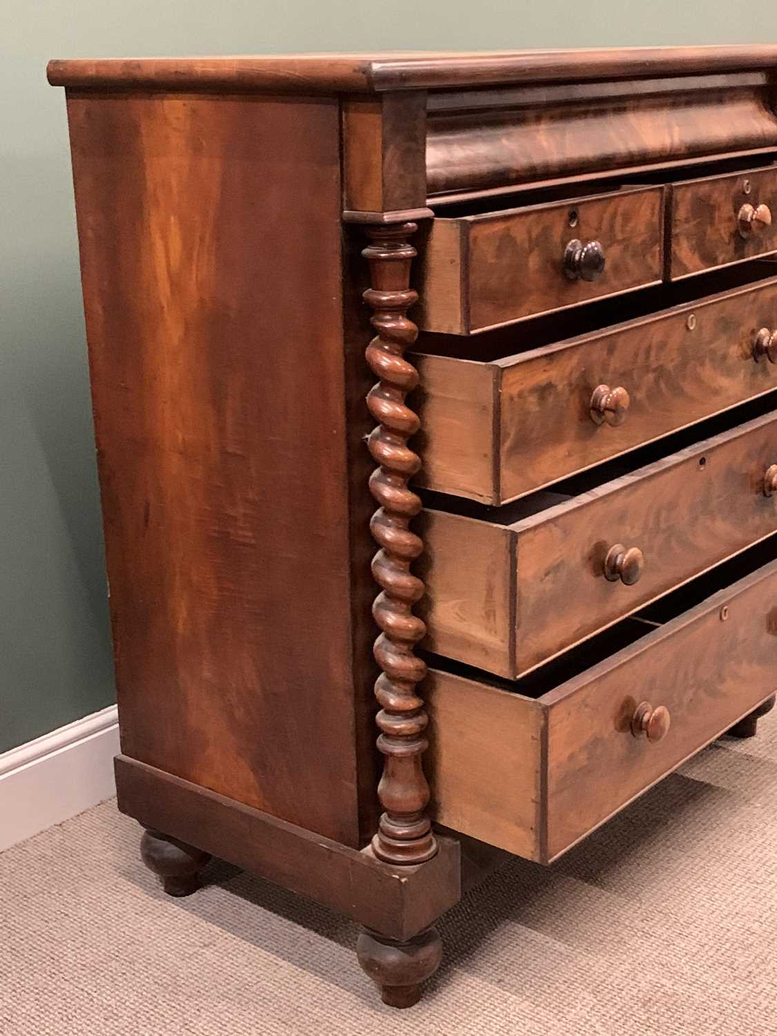VICTORIAN MAHOGANY CHEST with secret top drawer over two short and three long drawers having - Image 3 of 4