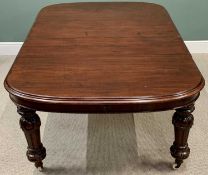 VICTORIAN MAHOGANY WIND-OUT DINING TABLE with two extra leaves and a winder, on carved bulbous