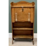 COMPACT ARTS & CRAFTS STYLE OAK BUREAU BOOKCASE with two lower shelves and fall front, 120cms H,