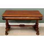 VICTORIAN MAHOGANY ALTAR TYPE TABLE rectangular top over shaped front detail with substantial end