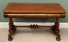 VICTORIAN MAHOGANY ALTAR TYPE TABLE rectangular top over shaped front detail with substantial end