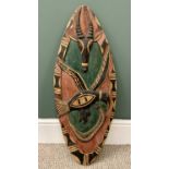 AFRICAN TRIBAL PAINTED SHIELD, 82 x 32cms