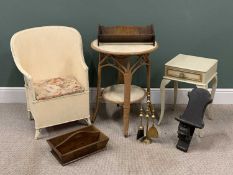 FURNITURE & FURNISHING ASSORTMENT (7) to include cane type chair, two tier occasional table, painted