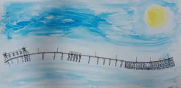 STEVE JOHN mixed media - 'Penarth Pier', 50 x 100cmsComments: stretched canvas on wood ready to hang