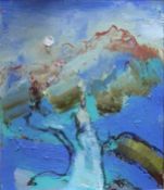 ELIZABETH HAINES oil on board - 'Moon in Blue', 45 x 38cmsComments: mounted and glazed in a grey