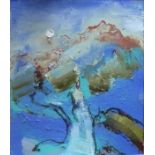 ELIZABETH HAINES oil on board - 'Moon in Blue', 45 x 38cmsComments: mounted and glazed in a grey