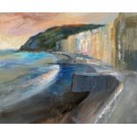 KAREN PEARCE acrylic on canvas - 'North Prom, Aberystwyth', 39 x 44cmsComments: framed in grey wood