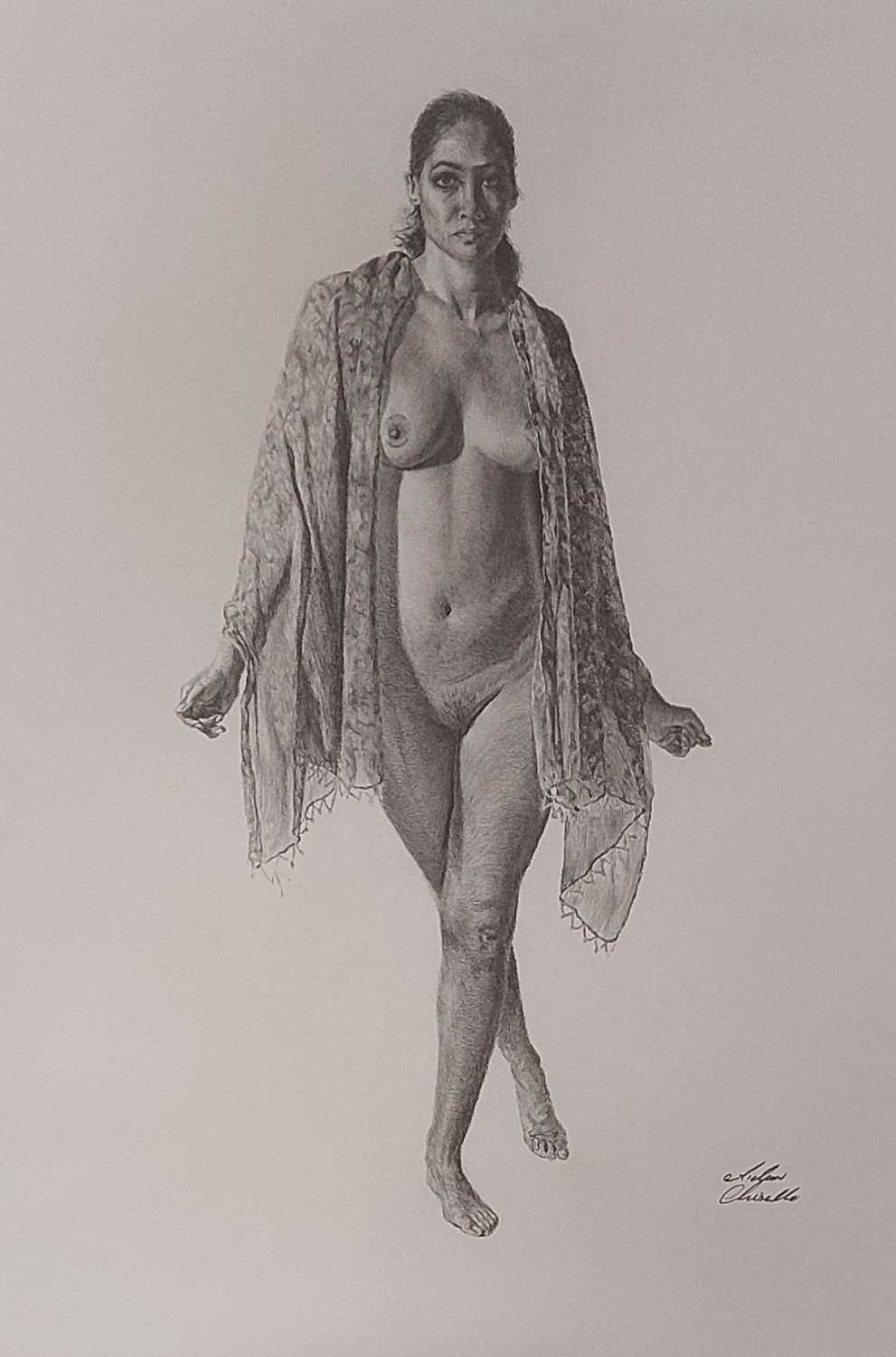 AIDAN CHISELLE pencil drawing - 'Nude', 55 x 49cmsComments: mounted, glazed (non reflective glass)