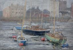 JAMES WOLFENDON pastel - 'Buildings and Boats', 52 x 56cmsComments: framed in pine