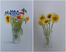 PROFESSOR FIONA RAWLINSON watercolours, a pair - still life flowers in a vase, 55 x 45cmsComments: