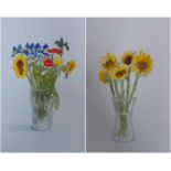 PROFESSOR FIONA RAWLINSON watercolours, a pair - still life flowers in a vase, 55 x 45cmsComments: