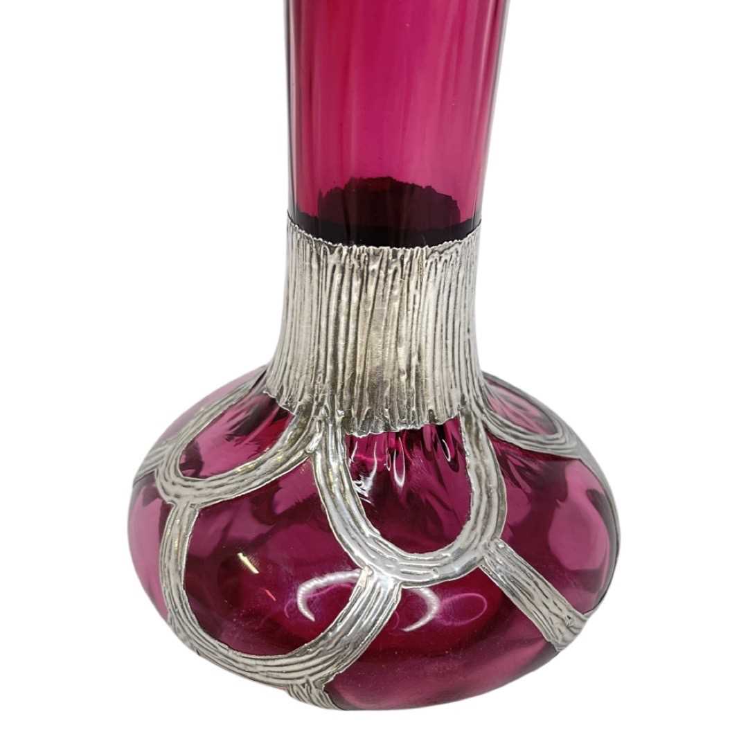 Cranberry Glass Vase with Applied Silver Decoration. Sheffield 1997 - Image 2 of 3