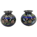 Pair of Silver and Enamel Miniature Vases. Marked 925