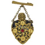Late 19th Century Gilt and Glass Heart Shaped Perfume Bottle Brooch