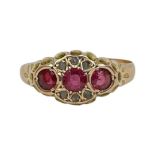 Antique 9ct Gold Ruby and Diamond Trilogy Ring, Size 6.75 / Size M 1/2