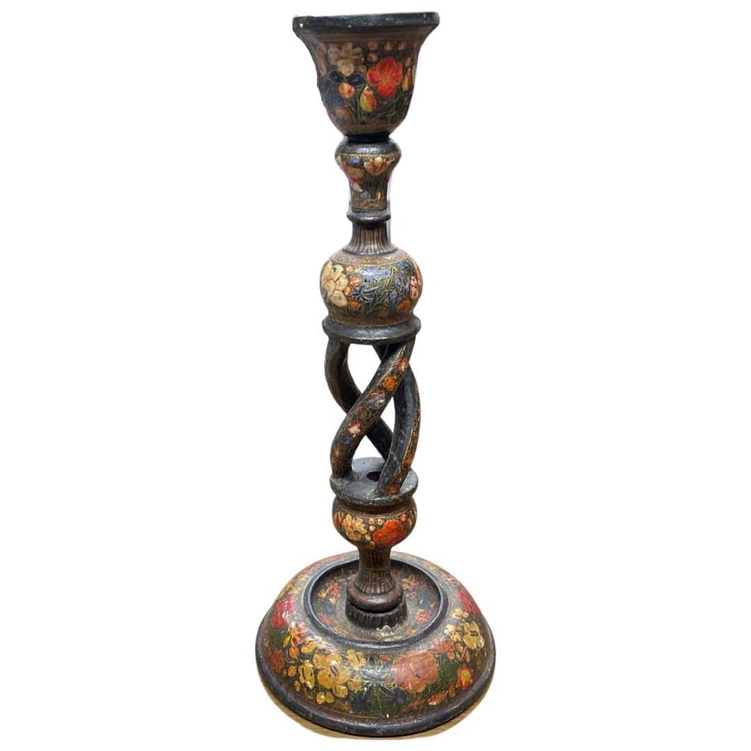 Antique papier mâché and lacquer Kashmiri candlestick