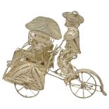 Silver Filigree Model of a Bicycle Rickshaw. Unmarked
