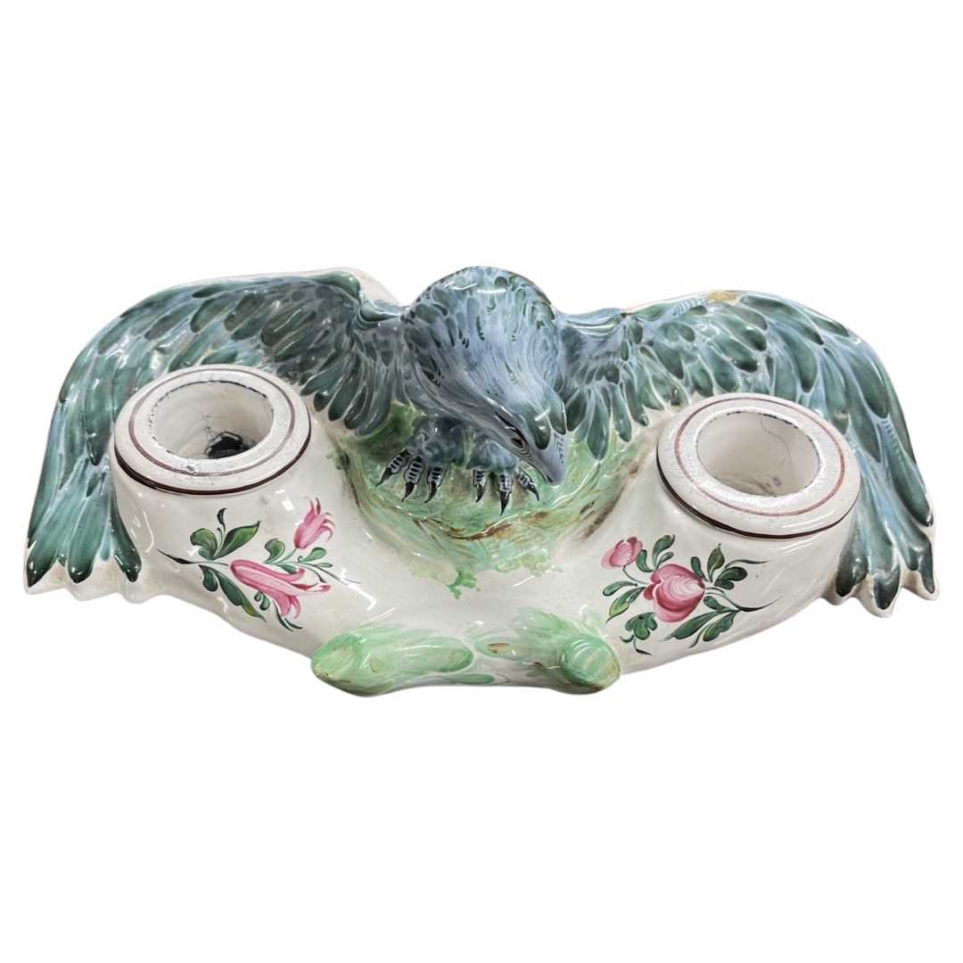 A late 19th century continental porcelain eagle ink well - Image 6 of 6
