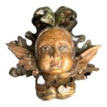 An Antique Carved Polychromed Wood Angel Carving,