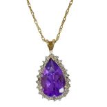 9ct Gold Pear Shaped Amethyst And Diamond Necklace, 4g